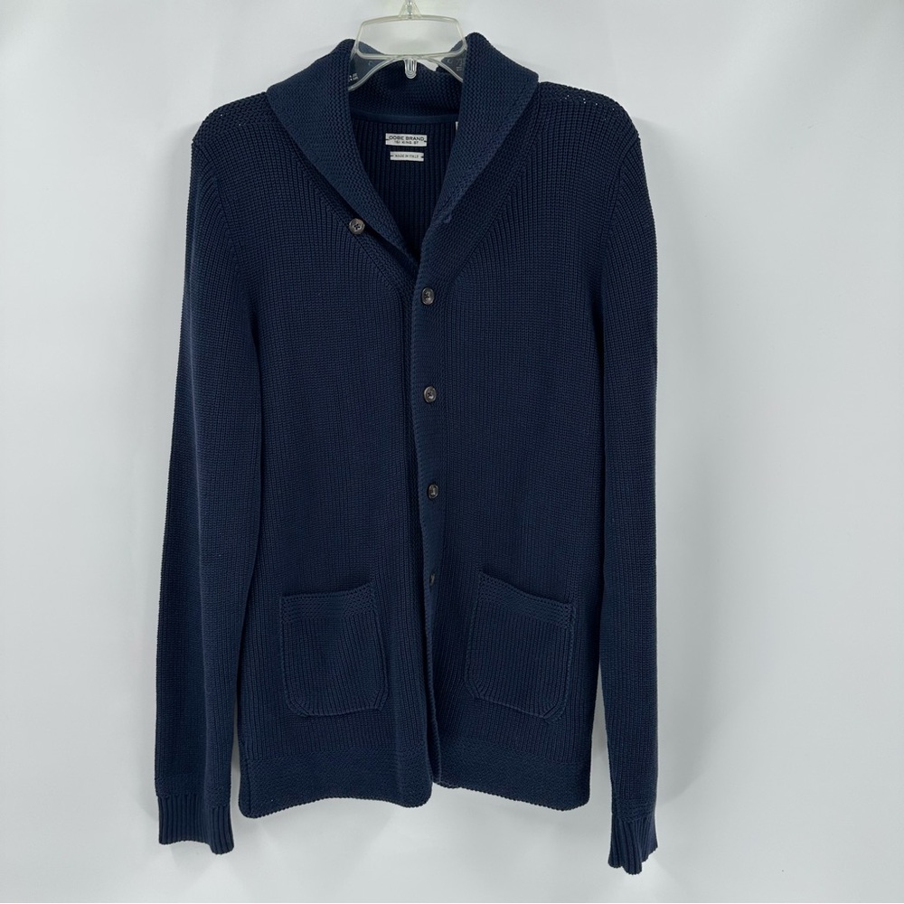 OOBE BRAND shawl collar Italy Navy Button Cardigan Sweater Sz L Old Money Preppy